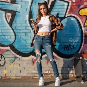 Levi's Y2K 524‎ Too Superlow Jeans Juniors 11 Blue Skinny Distressed Low Rise